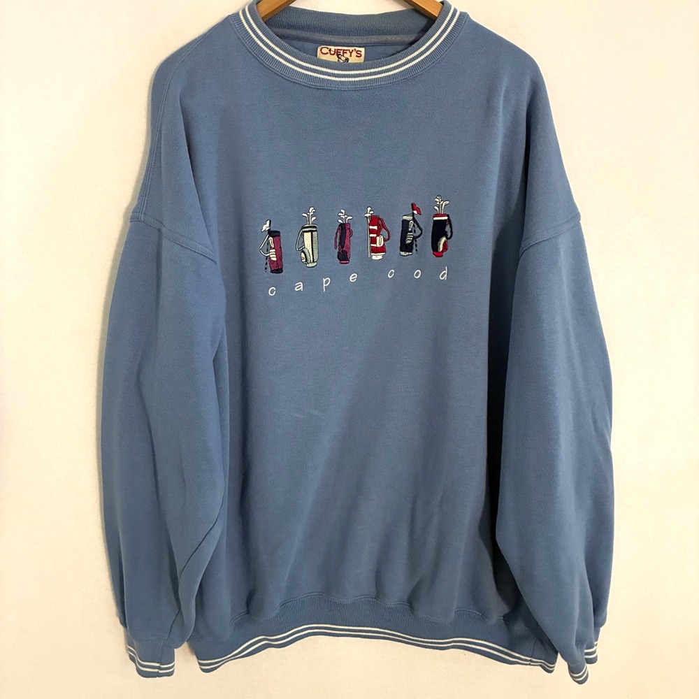 Cuffy's Cape Cod Ringer Sweatshirt Mens 2XL Blue Embroidered Golf Bag Preppy